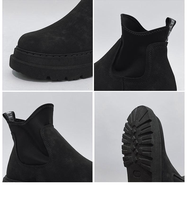 2025 Black Leather Men's High-Top Martin Boots: Trendy British Style Motorcycle Chelsea Boots