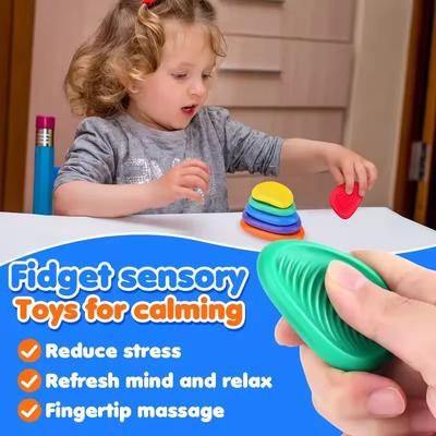 5/6/12Pcs Fidget Toys for Adults Textured Sensory Silicone Stone Bracelet Ring Autism Kids Calming Down Fidget Stress Relief Toy