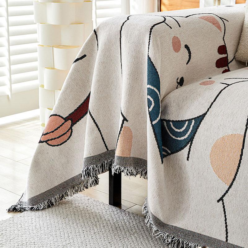 Cartoon-bedrucktes Sofa-Handtuch mit Quasten, niedliches staubdichtes Sofakissen für vier Jahreszeiten, multifunktionale hautfreundliche Kniedecke