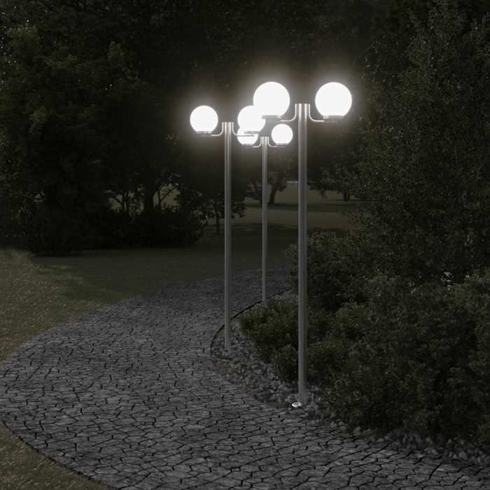 VidaXL Lampadaires d'extérieur 3 pcs argenté 215 cm acier inoxydable, éclairage au sol d'extérieur, éclairage au sol de 4006389