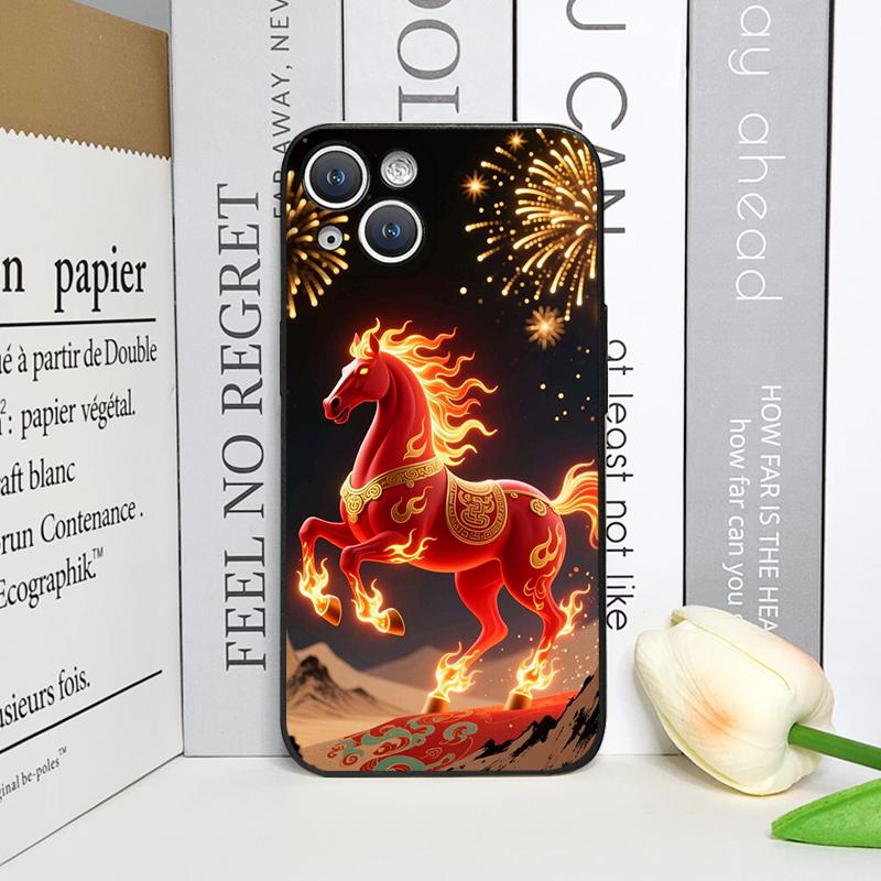Fashion Chinese-Style Red Horse Print Phone Case for iPhone 17 16 12 11 14 13 15 Pro Max 13 Mini X XS MAX XR 7 8 Plus Soft Cover