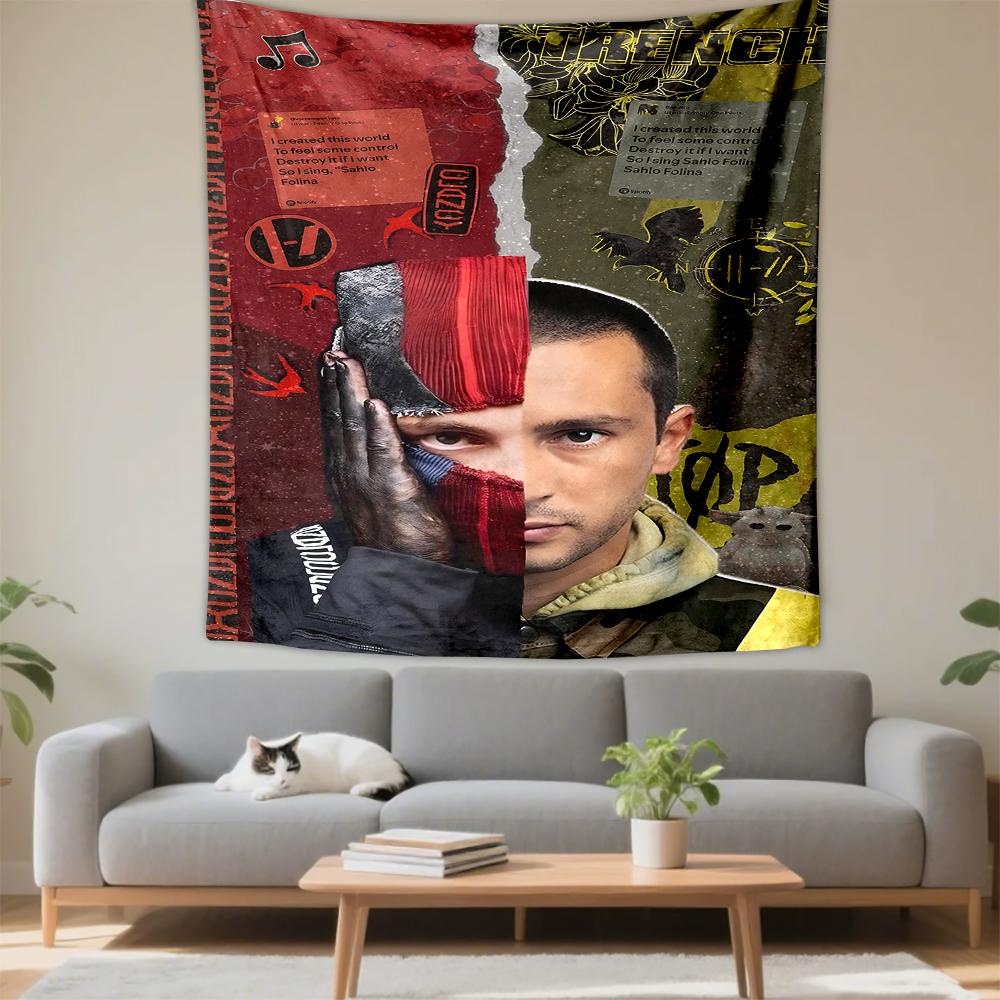 Tapestry Twenty One Pilots Trench Band Collage Art Wall Hanging Decor for Emo Music Fans Bedroom Dorm