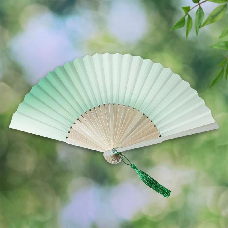 Classical Chinese Styles Gradient Folding Fan with Tassels for Dance Parties Handheld Fan and Decorative Purposes