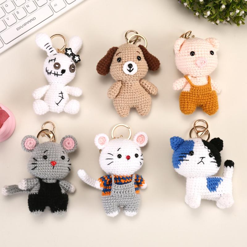 Cute Handmade Crochet Animal Charming Bag Pendant Handwoven Animal Keychain Car Key Holder Gifts Backpack Decor