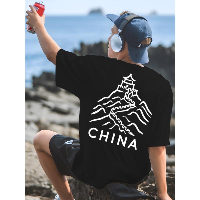 European Size China Men'S T-Shirt. T-Shirt with Back Print for Basketball Training. Crewneck Short-Sleeved Shirt Ideal for Street Outfits.