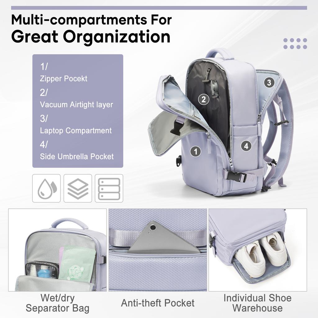 Travel Vacuum Backpack with Vacuum Compression Pump, Large Capacity Airplane Travel Backpack Women Men Expanded Laptop Backpack