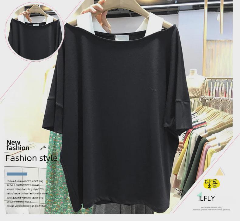 2023 Korean Style Off-Shoulder Cotton Loose T-Shirt for Women