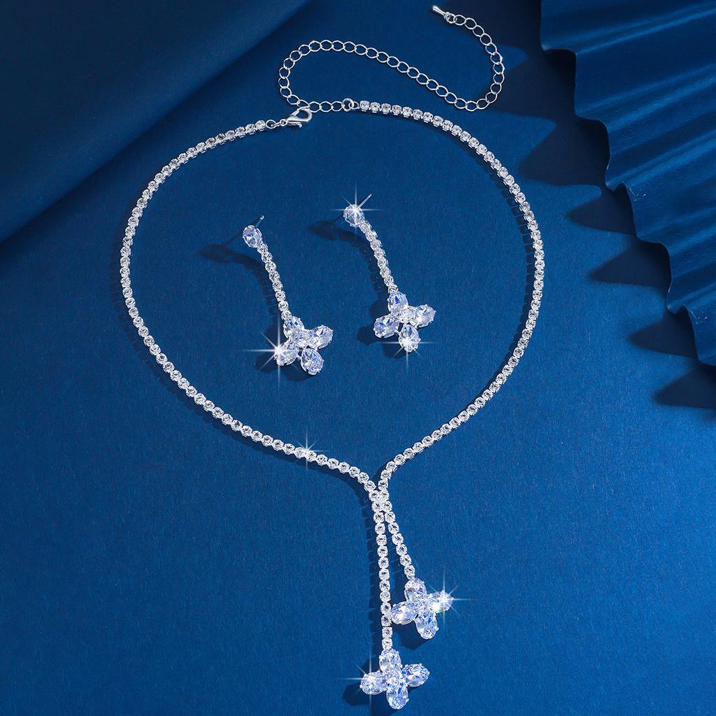 Bridal Necklace Set Zircon Series Full Diamond Crystal Clavicle Chain Earrings Two-Piece Set