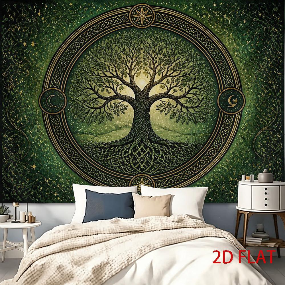 2D Flat - 2D Flat - 2D Flat Print 1pc Tapestry Tree of Life Tapestry Celtic Mystical Green Home Decor Cultural Background Decoration Background Photo