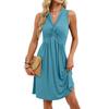 Women's V Neck Sleeveless Front Twist Knot A-Line Midi Dress Solid Color Rayon Blend Casual Sundress for Spring Summer Vacation Daily Wear