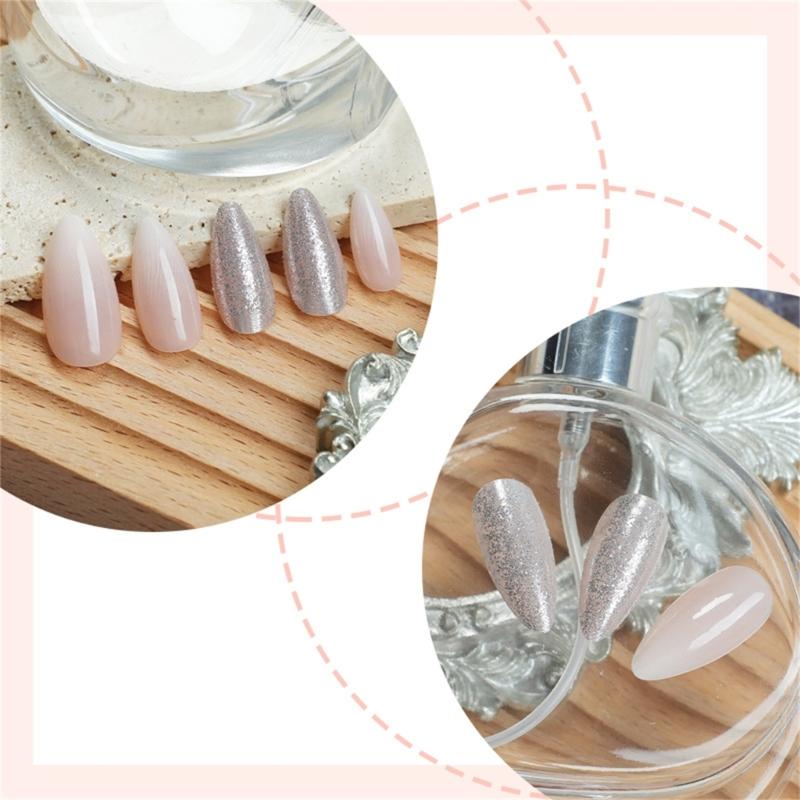 24pcs Almond Shape Press On Nail Medium Length Glossy Glitters Designs Artificial Nail Full Cover False Nail Manicure