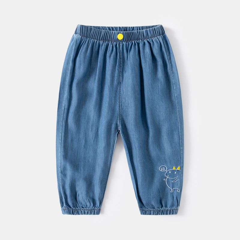 Lyocell Jeans Summer Children Anti Mosquito Pants Boys  Casual Pants Thin Dinosaur Pants Child Air Conditioner Pants Large Dinosaur Embroidery 130