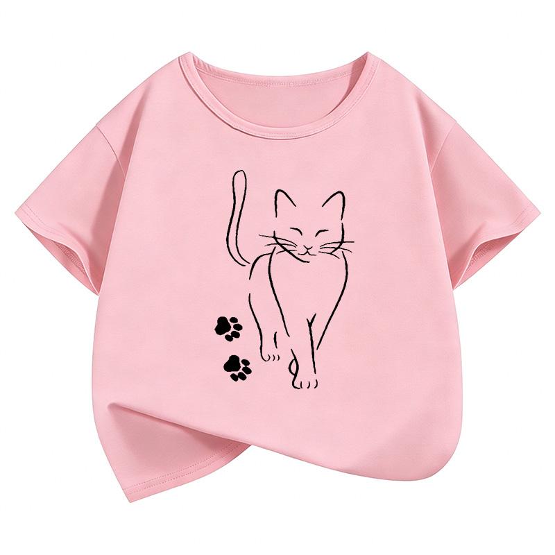 Cute Cat Paw Children's T-Shirt Summer Short Sleeve Cartoon Boys and Girls Clothing