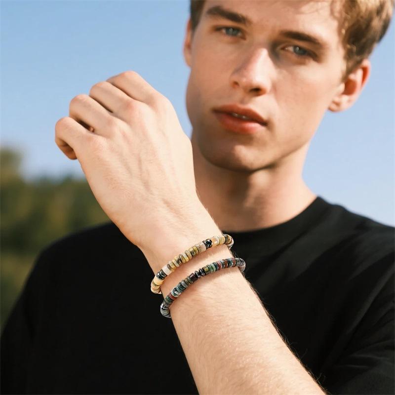 Healing Crystal Bracelets Abacus Bead Flat Beaded Bracelets for Men Women Adjustable Natural Stone Bracelets for Father Son