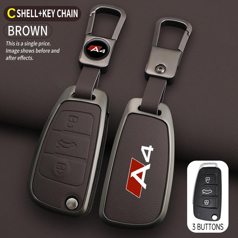 Zinc Alloy Leather Car Remote Key Cover Case for A4 b6 b7 b8 b9 Protection Shell Fob Keychain Keyless Interior Accessories