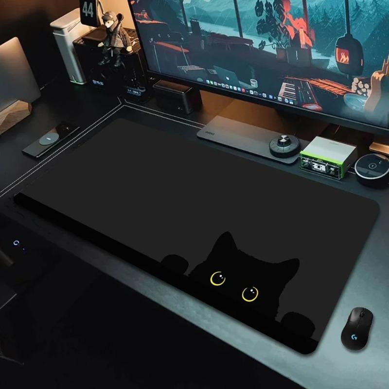 Large Cute Mouse Pad Kawaii Black Cat Kitten Game Keyboard Mat XxL Laptop Computers Accessories Rubber Table Pads Office Carpet