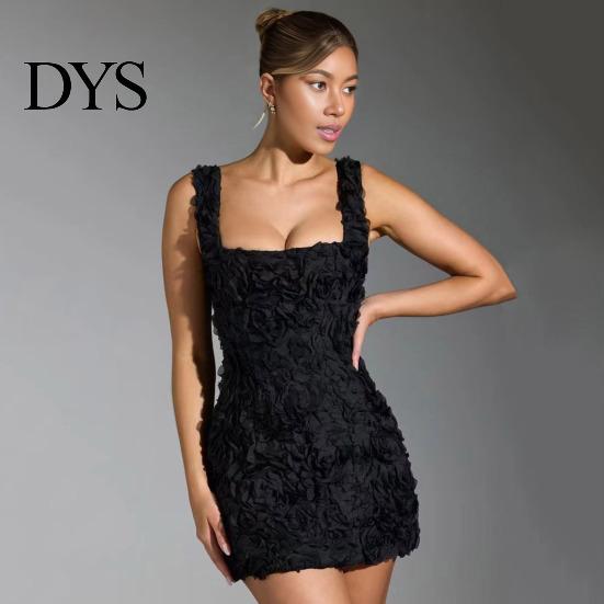 Abendkleid Damen Abend 3D Rose Karree-Ausschnitt Ärmellos Schlanke Passform Trägerdesign Rückenfrei Uni Leicht Cocktailparty Mini Dreidimensional