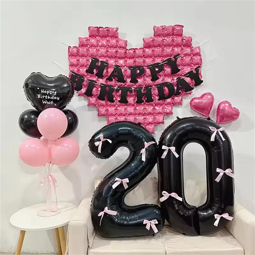 40inch Black Digital Foil Balloons Mini Bow 0-9 Giant Helium Ball Wedding Birthday Party Decorations Baby Shower Kids Toys