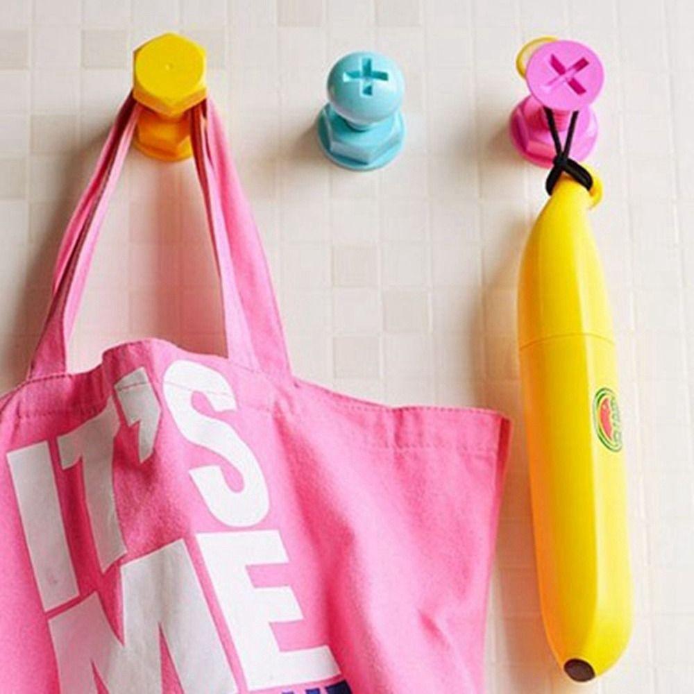 3Pcs Screw Nail Shaped Screw Shaped Hook Plastic Storage Hanger Creative Sticky Hook  Clothes