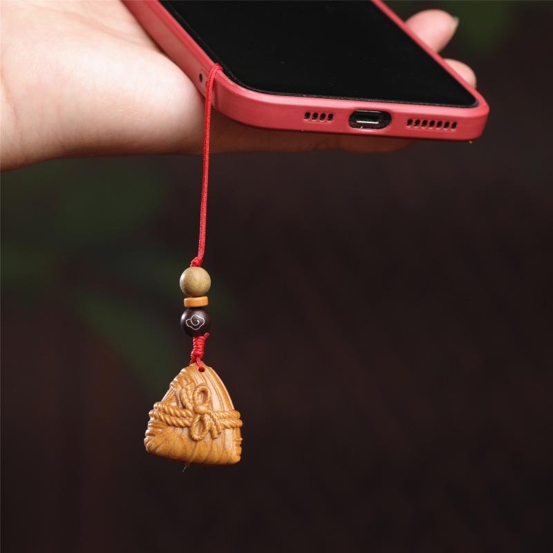 Dragon Boat Festival Scholar Zongzi Keychain Pendant - Wood Carving Handicraft Gift