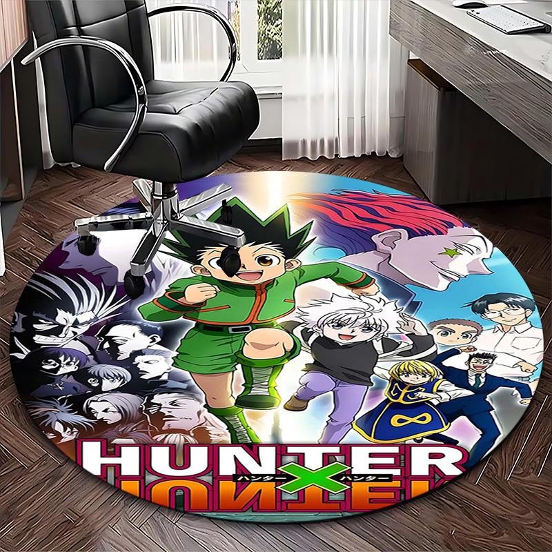 1pc Hunter x Hunter Anime Cartoon Design Round Carpet for Office Chair Mat, Non-Slip Rug Suitable for Home Decoration, Living Room, Bedroom