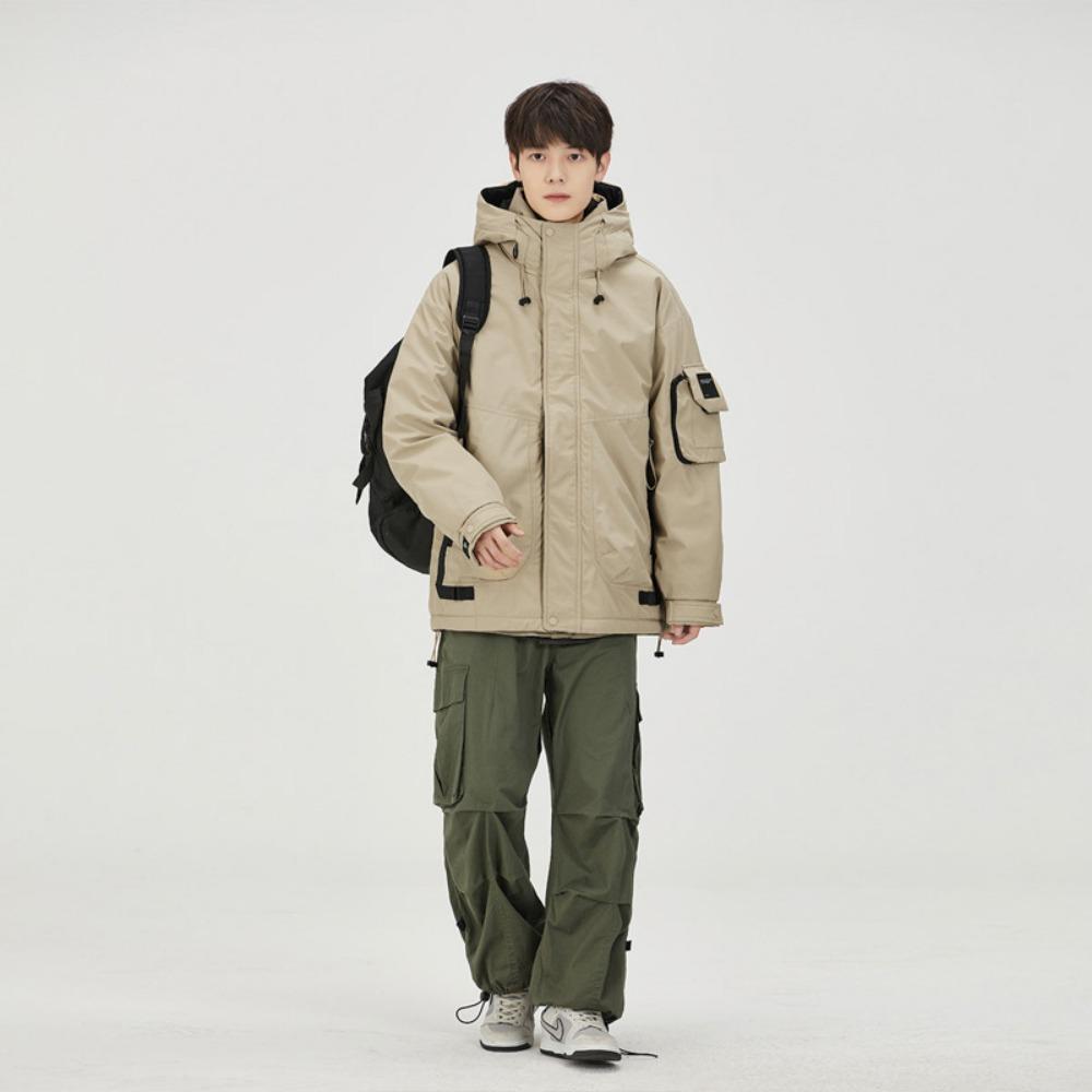 Duck down jacket functional tooling warm thickened hooded down jacket fashion couple loose