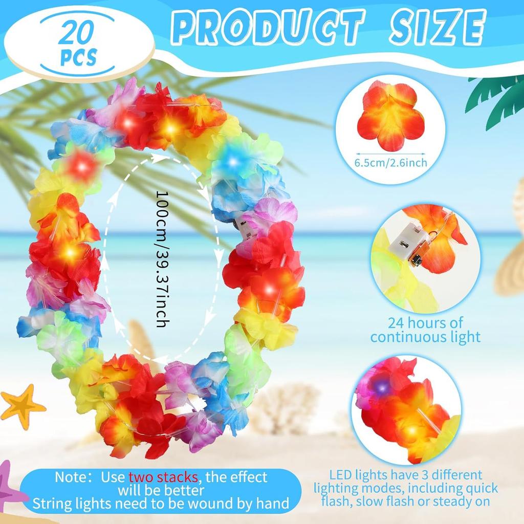 Umělá LED květinová girlanda Havajský květinový náhrdelník Havajské party dekorace Havajské party dárky Letní party potřeby