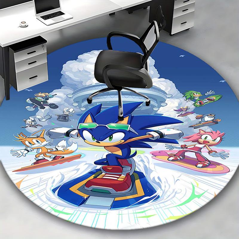 1pc Sonic the Hedgehog Anime Cartoon Design Round Carpet Office Chair Mat, NonSlip Rug for Home Decor, Living Room, Bedroom