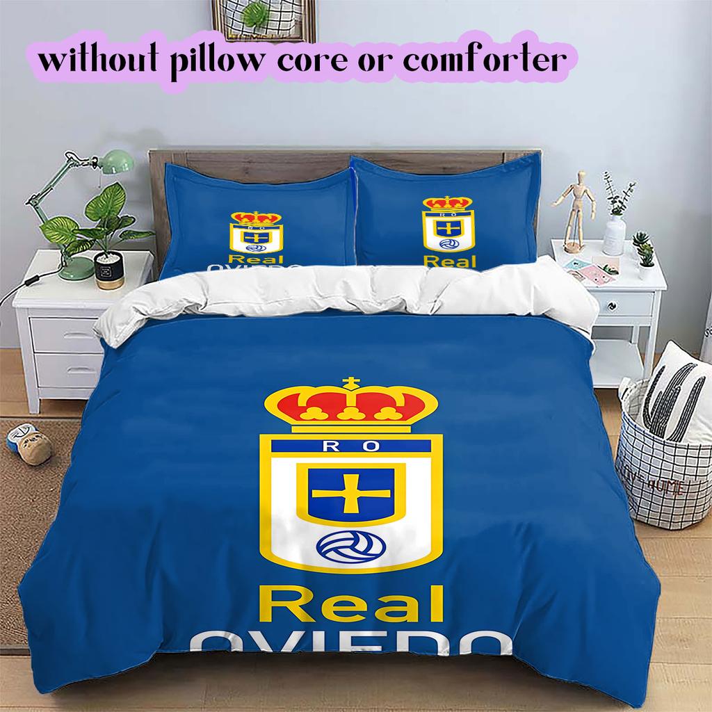 Biancheria da letto con motivo Real Oviedo, Set piumone Copripiumino Federa Regalo di Compleanno per la Casa (1*copripiumino+2*federe,senza imbottitura)