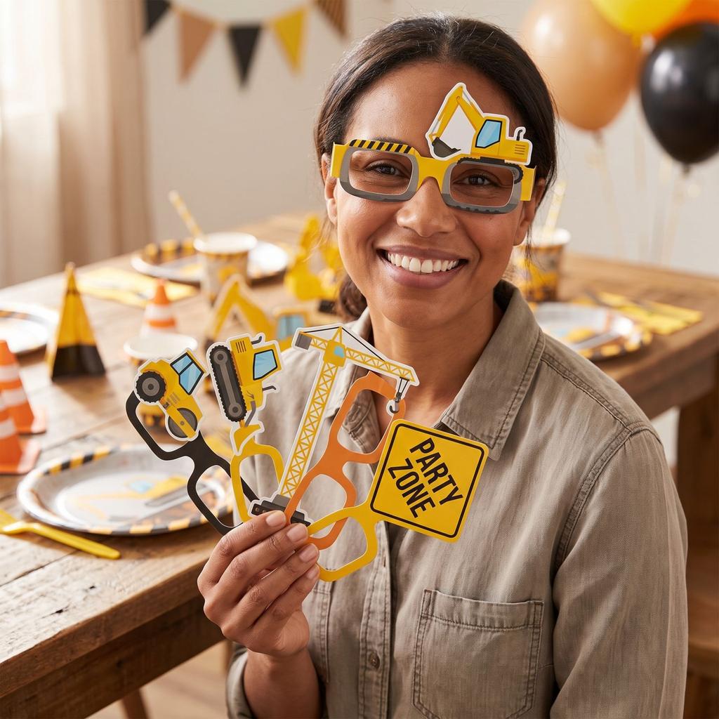 Construction Truck Party Glasses, Excavator & Shaped Decorations for Kids Birthday