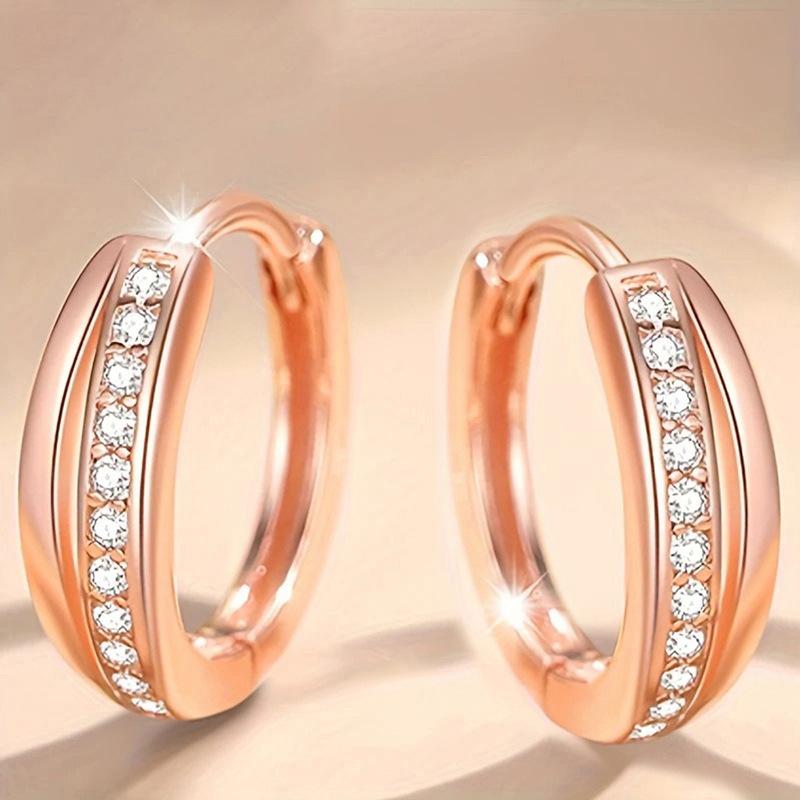 Double Layer Paved Huggie Hoop Earrings for Women Minimalist Elegant Earrings for Daily and Commute Wear