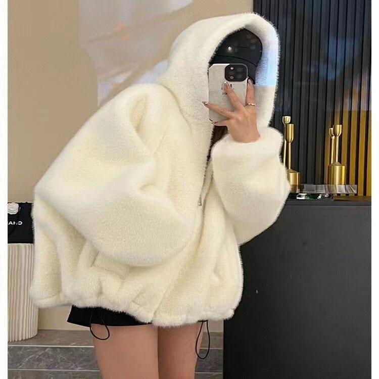 

Женская зимняя куртка больших размеров с утолщенной подкладкой, свободная короткая кофта-кардиган, теплая повседневная куртка с капюшоном на молнии L