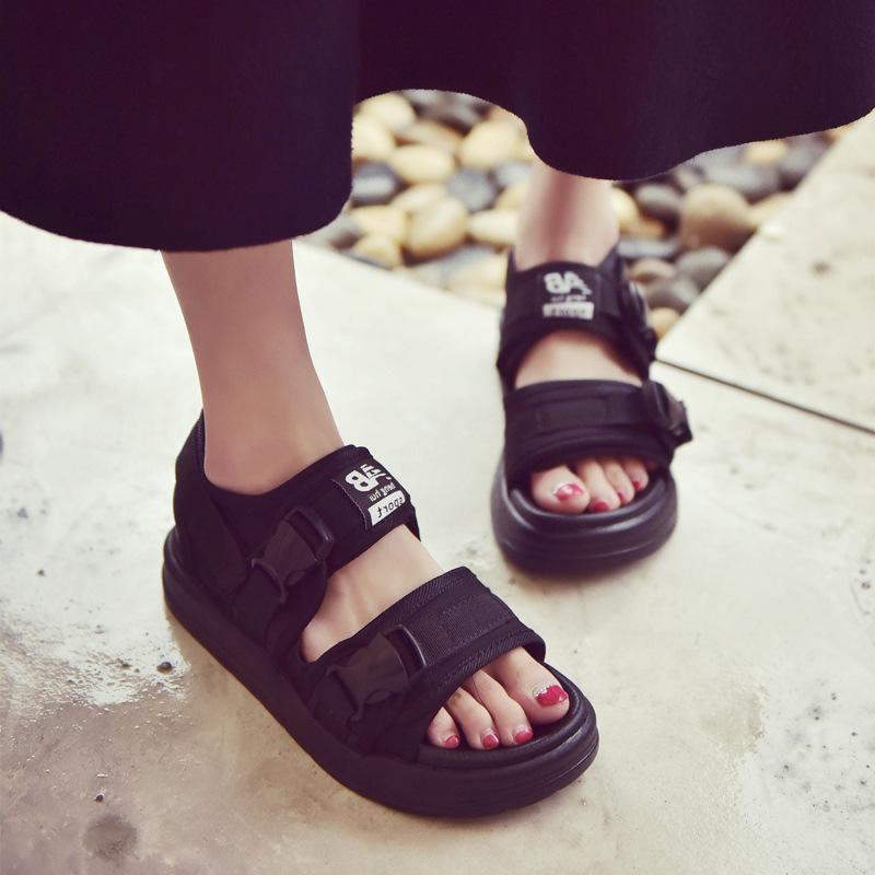 Korean Ulzzang Platform Sandals Women's Harajuku Versatile Couple Beach Shoes Flat Large Size
