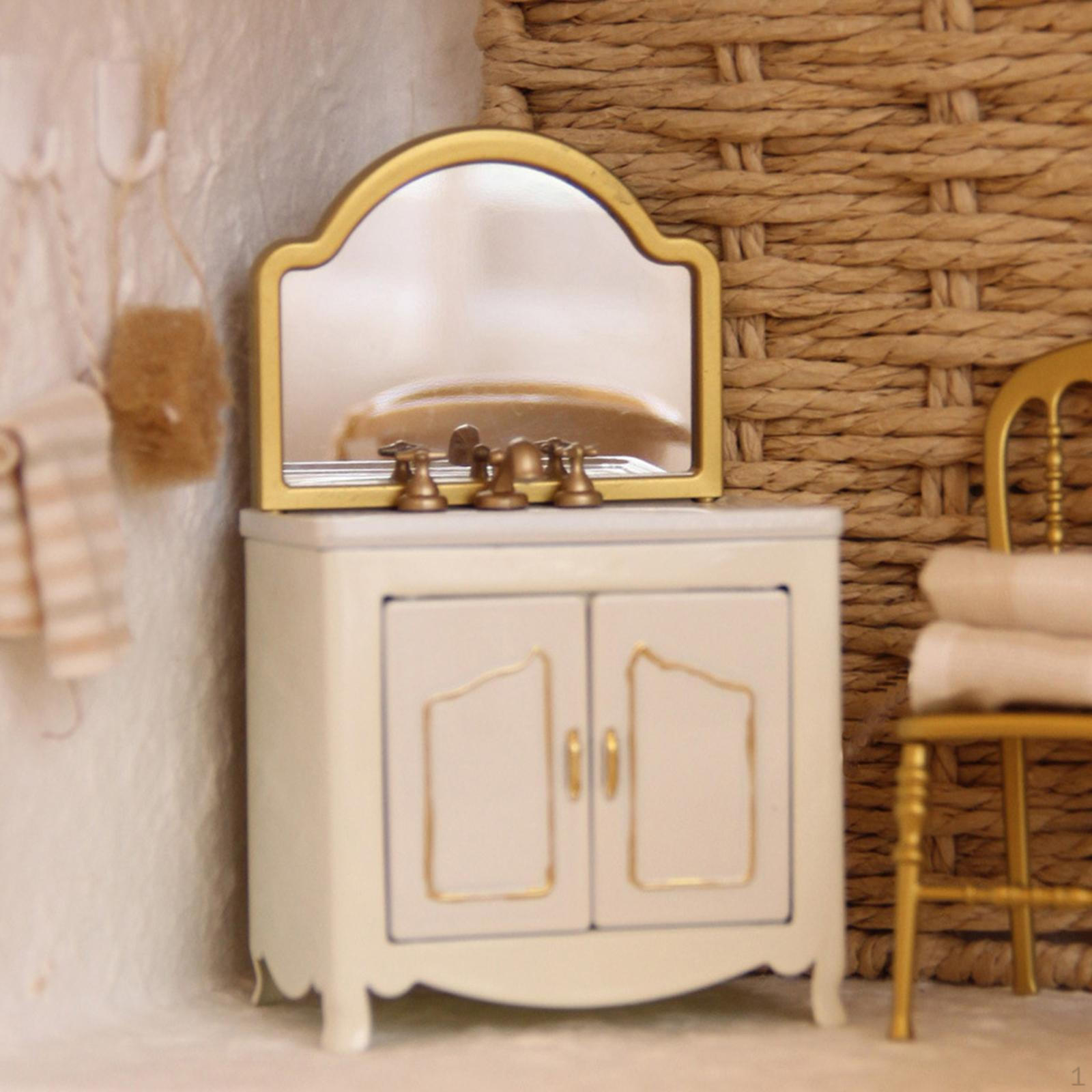 

Мини-шкафчик для ванной с раковиной Мебель для кукол 1/12 Игровой набор Смешной подарок Душевая комната