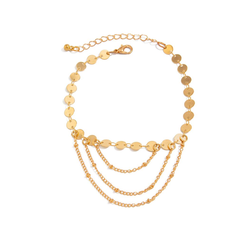 Simple Style Metal Sequins Stacked Anklet, Beach Vacation Fringed Chain Foot Decoration Anklet