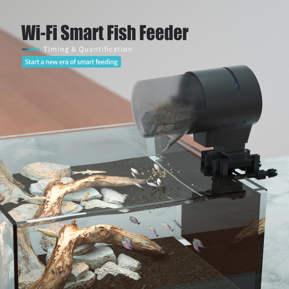WiFi Intelligent Timing Automatic Feeder Aquarium Goldfish Feeder 210ML Large Capacity Fish Feeder Mobilephone APP
