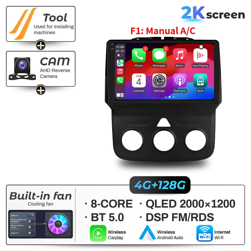 9"  Car Radio For Dodge RAM 1500 2500 2013-2019 Android 16 Wireless BT Carplay Multimedia Navigation Touch 2K QLED Screen