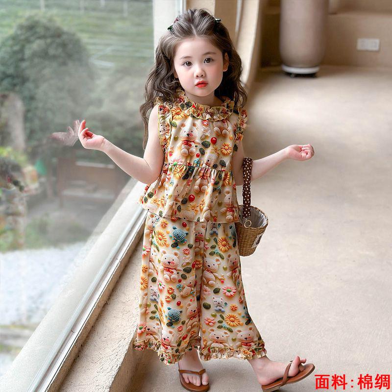 Girls Summer Floral Rayon Vest And Shorts Set Cute Baby Cotton Silk Home Wear Two Piece Outfit For Kids