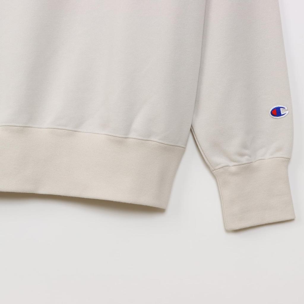 Champion TECH TERRY HALF ZIP SWEATSHIRT Pale Long Crew Stretch USA Script Logo Embroidery Women's WEAVE(R) (CW-BS001), White, Sleeve, Neck,