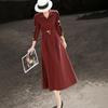 Lanse'er Women's Spring 2026 Wine Red Tie-Waist Midi Dress