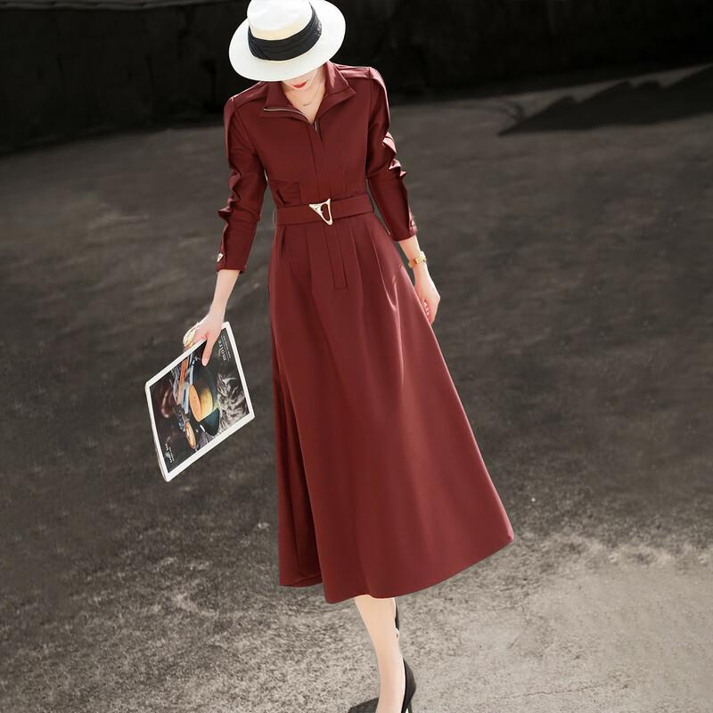 Lanse er Women s Spring 2026 Wine Red Tie-Waist Midi Dress XL