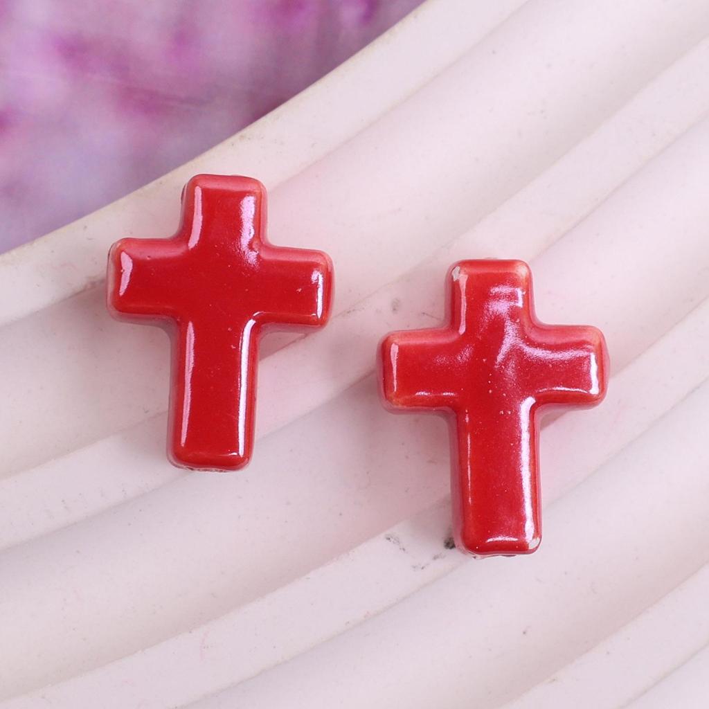 17x14mm Solid Color Ceramic Cross Beads for DIY Jewelry Making