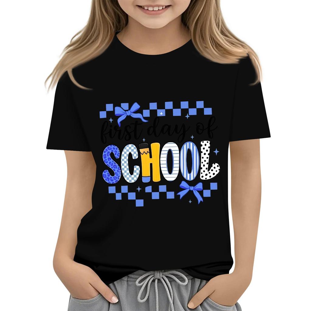 Children's Casual and Fashionable Round-Neck Printed Short-Sleeve Top for Back-to-School