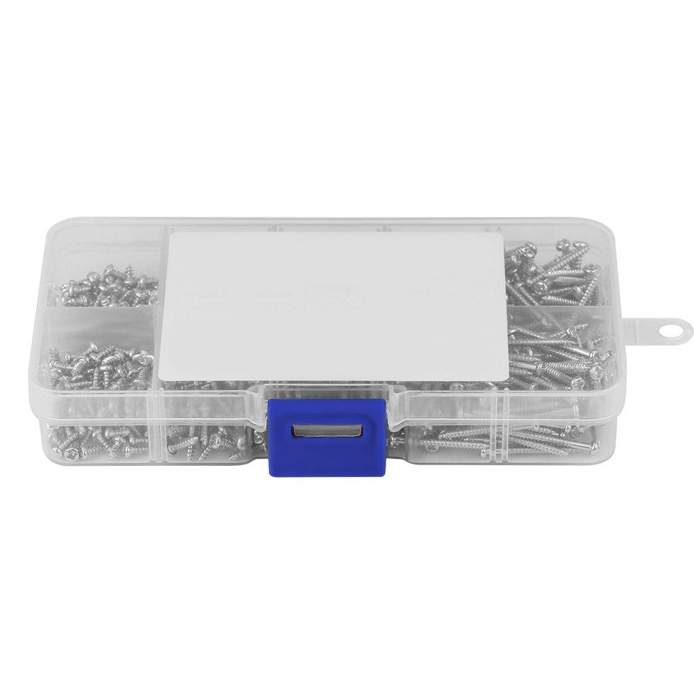 Hidyliu M2 Phillips Flat Head Wood Screws, 800pcs M2 Cross Drive Pan Head Self Tapping Screws Woodworking Fastener with Box Round Head Wood Screws