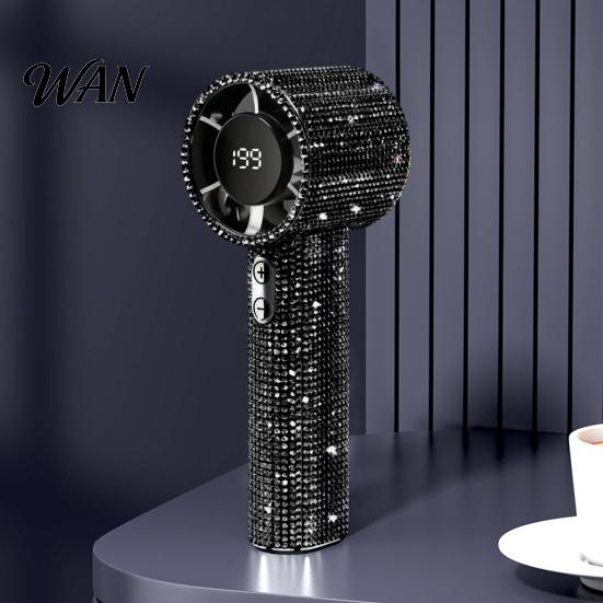 Rhinestone Handheld Fan with Digital Display, Turbo High Speed Portable Powerful Mini Fan, Quiet Operation Cooling for Outdoor Travel