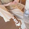Sheepskin Version~ Leather Round Head Lace-up Breathable Stepping Heel Casual Canvas Shoes Women's 2025 New Board Shoes Little White Shoes