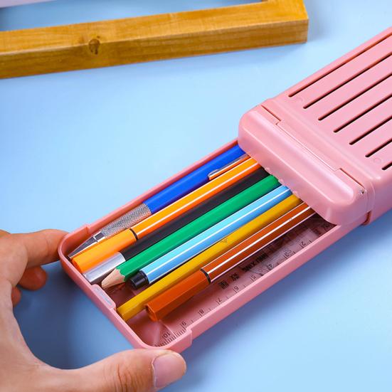 Portable Pencil Case with Magnetic Lock 7 Compartments Multifunctional Waterproof Pen Box for Students Kids School Supplies with Pencils Eraser Rulers