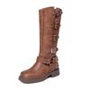Women's Vintage Brown Genuine Leather Over-the-Knee Knight & Cowboy Boots