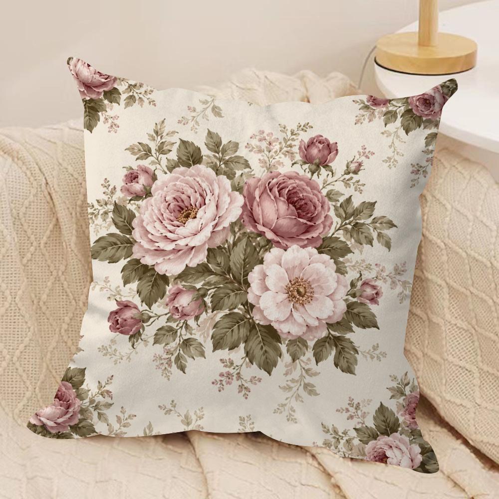 Federa Cuscino Floreale Rosa Vintage Federe Cuscino Quadrato in Peluche Corto Copricuscino Divano Decorazione Casa Regalo