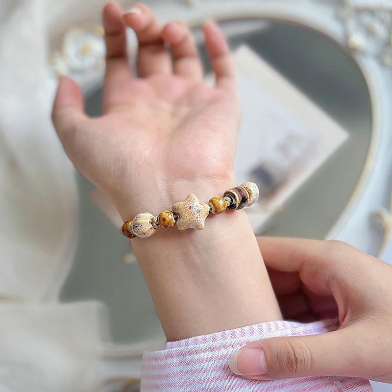 Handgemachtes Keramikarmband im Boho-Stil mit Sternmotiv für Frauen und Mädchen, einzigartiges verstellbares Armband im Ethno-Stil, Schmuck, Accessoires, Geschenke